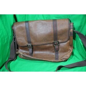 Fossil Mens Leather Briefcase Messenger Bag Brown Laptop Shoulder Strap
